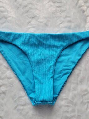 L*Space Blue Bikini Bottom Women's Medium Camacho Cheeky Ribbed Swimwear NWOT